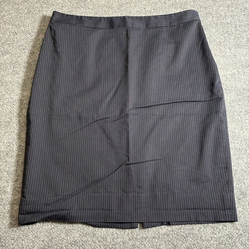 Ann Taylor Pinstripe Pencil Skirt Womens 12 Navy Blue Lined Tailored